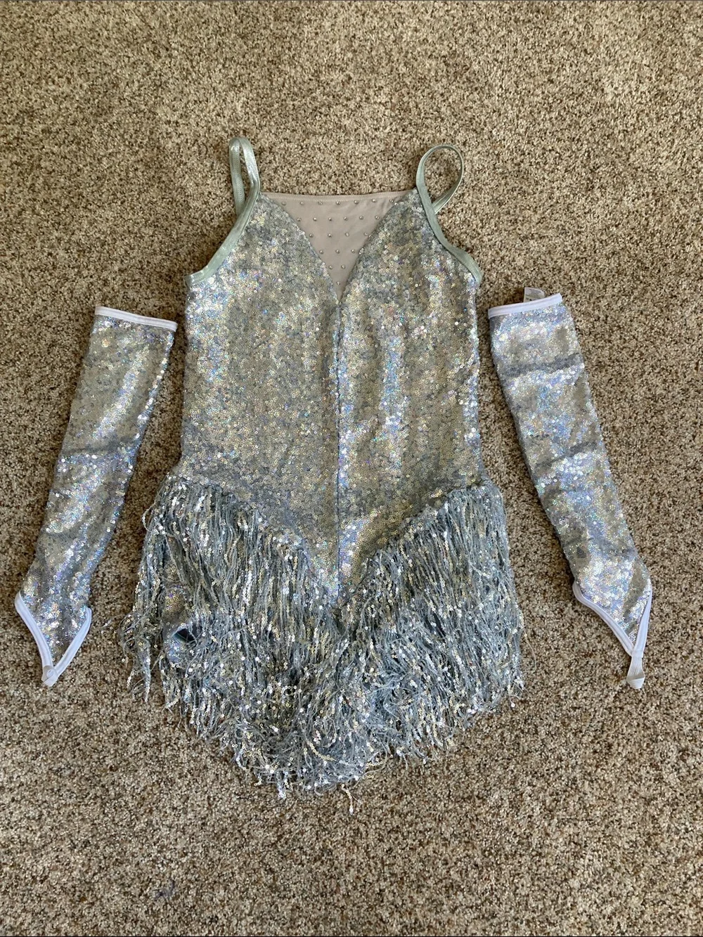 Weissman Dance silver fringe and sequin costume  Size Medium Adult
